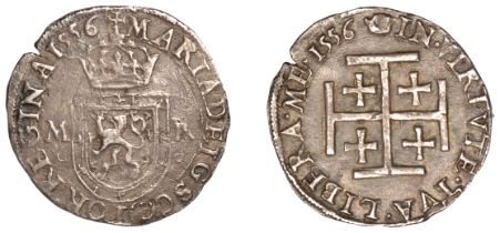 Mary (1542-1567), First period, Testoon, type IIIa, 1556, mm. cross potent on obv., crown on...