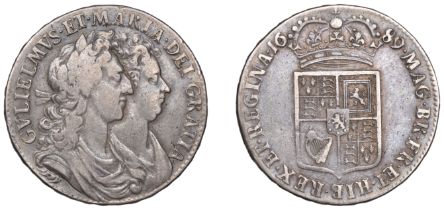 William and Mary (1688-1694), Halfcrown, 1689, second shield, no frosting, pearls, edge prim...