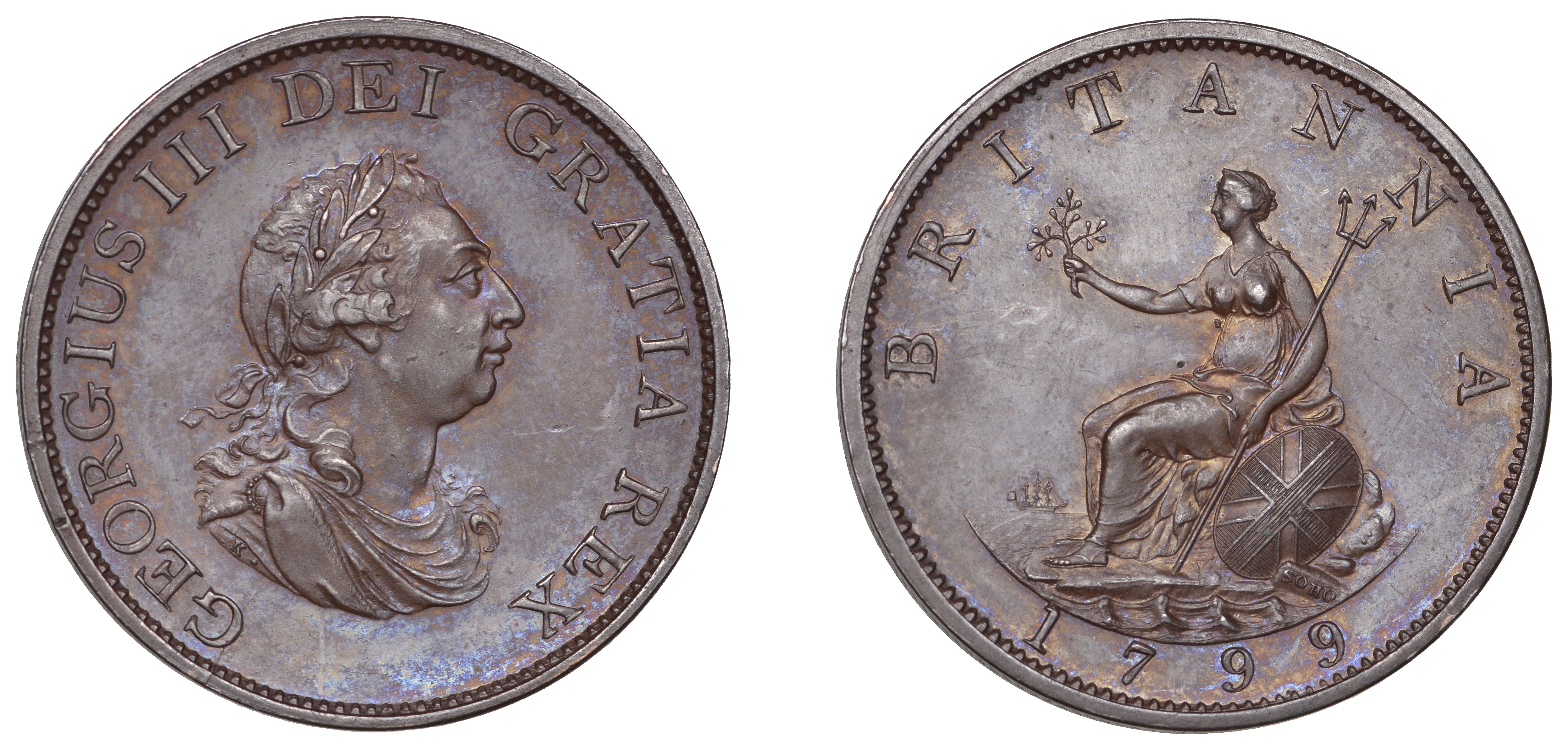 George III (1760-1820), Pre-1816 issues, Pattern Halfpenny, 1799 (late Soho), in bronzed cop...