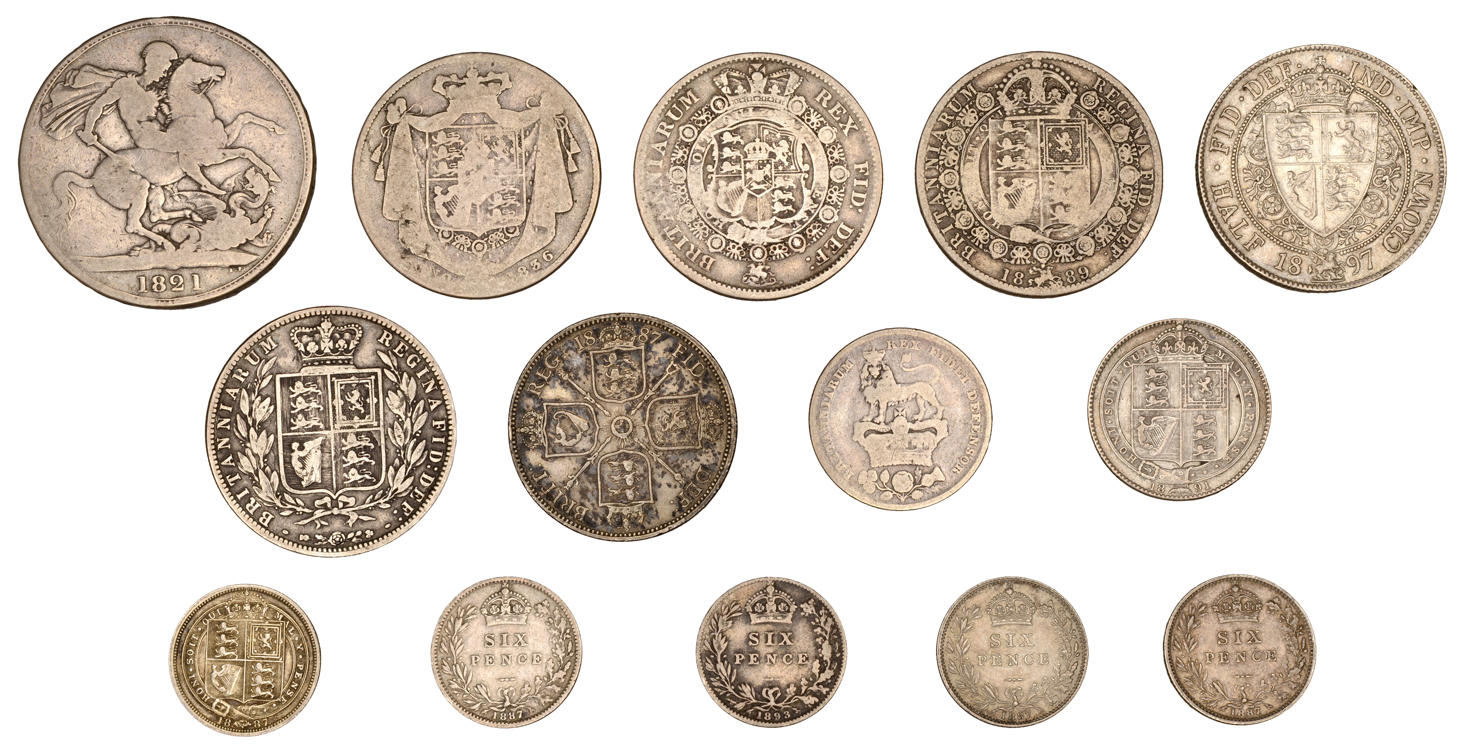 George III - Victoria, silver coins (14), various denominations [14]. Varied state Â£100-Â£150 - Image 2 of 2