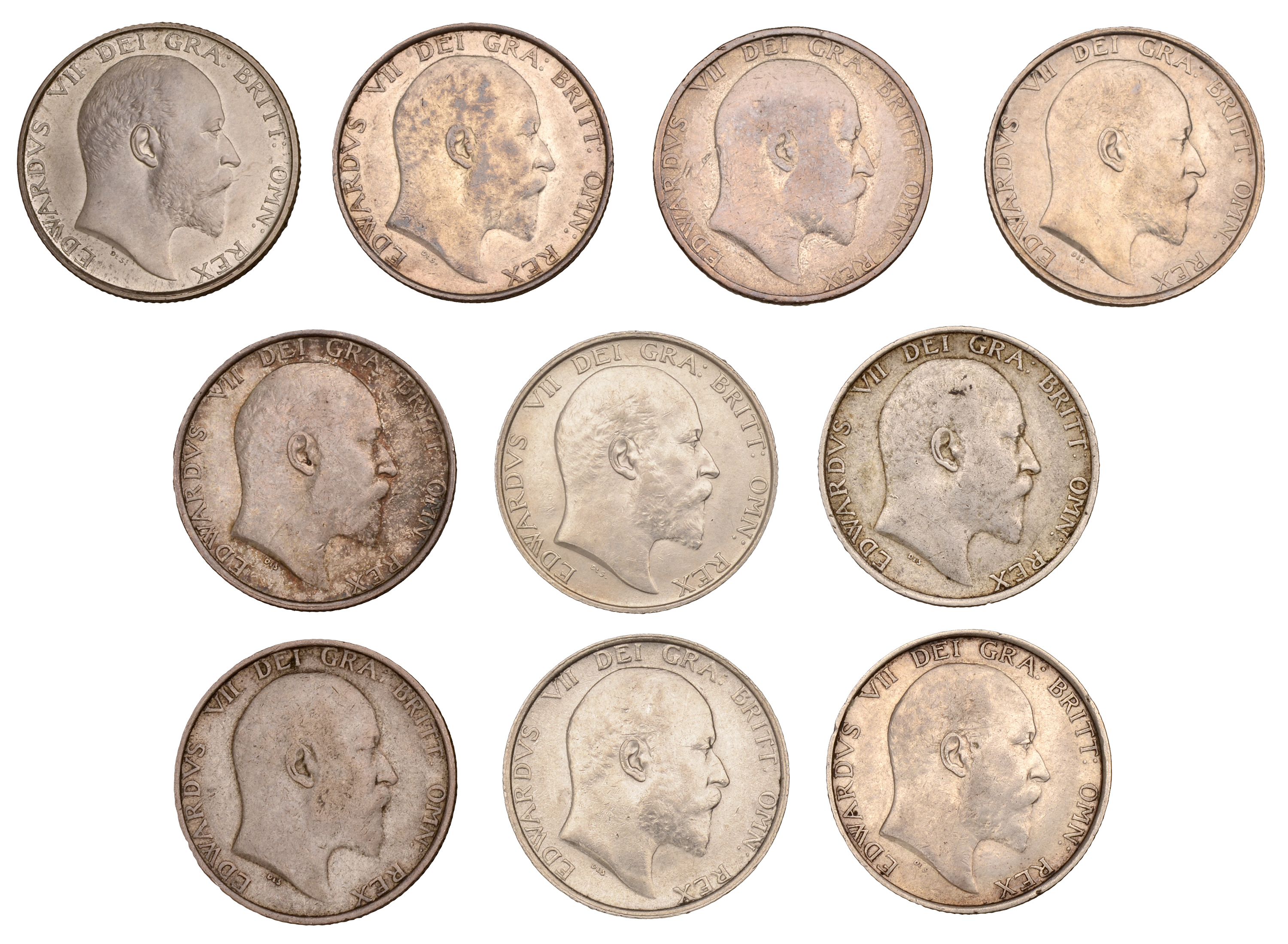 Edward VII, Shillings (10), 1902 (2, Proof and currency), 1903-1910 inclusive [10]. 1905, 19...