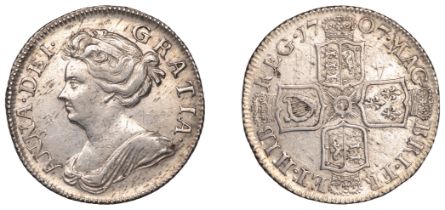 Anne (1702-1714), Shilling, 1707, third bust (ESC 1395; S 3610). Cleaned, some scratches, ot...