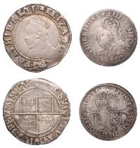 Elizabeth I, Sixth issue, Shilling, mm. tun, bust 6B, 6.12g/7h; Milled coinage, Sixpence, 15...