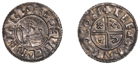 Ã†thelred II (978-1016), Penny, Small CRVX type, York, Leofstan, lefstan mÂ¯o eofi, two pellet...