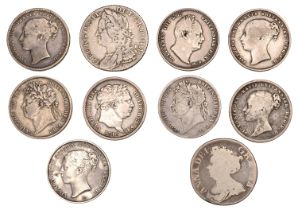 Anne to Victoria, Shillings (10), 1711, 1758, 1816, 1821, 1823, 1836, 1838, 1839, 1853, 1874...