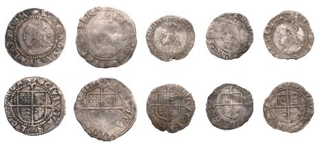 Elizabeth I, Sixth issue, Halfgroats (2), mm. hand, 1.04g/6h, mm. woolpack, 0.86g/8h; togeth...