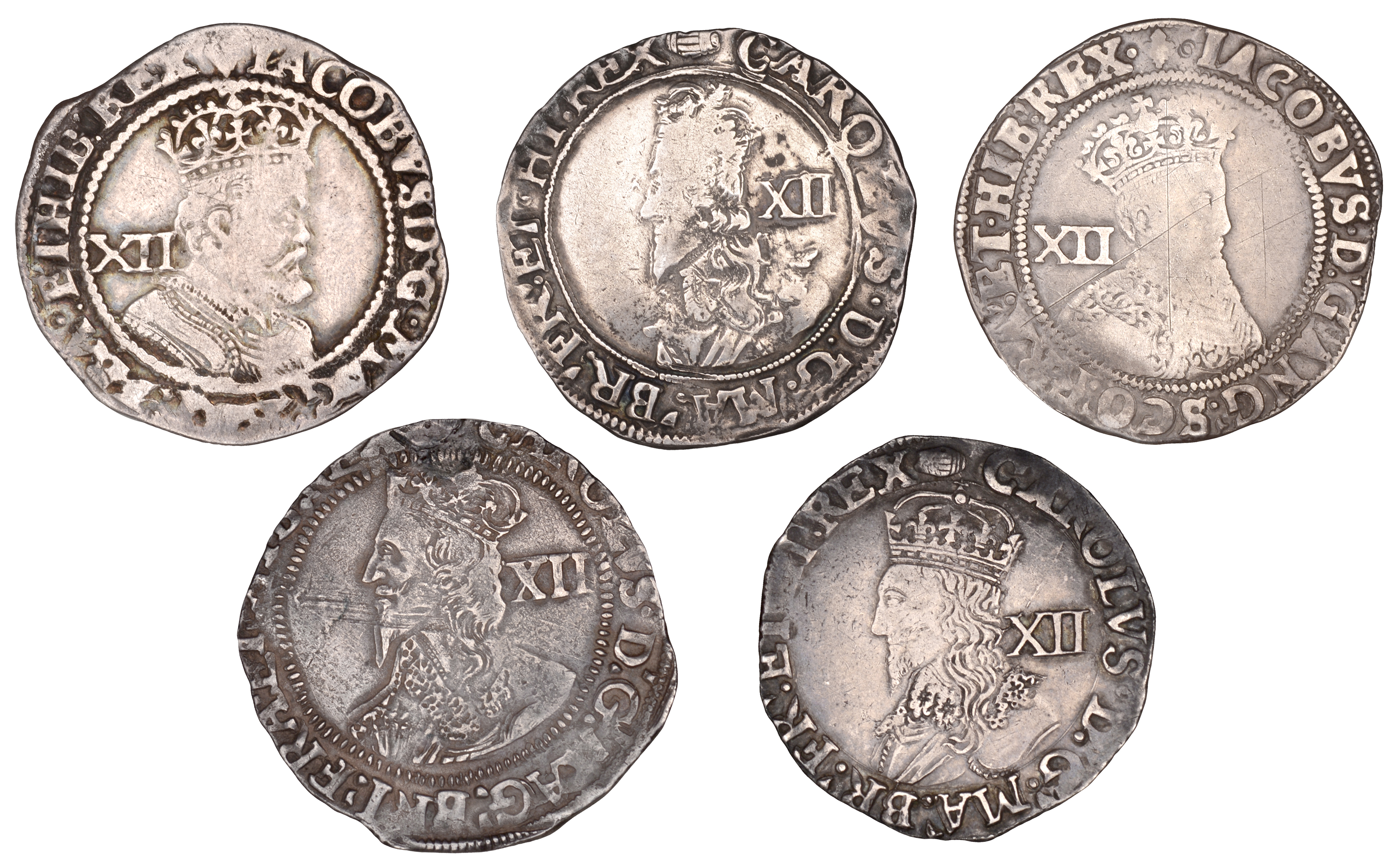 James I, First coinage, Shilling, mm. lis, second bust, 5.74g/3h (S 2646); Third coinage, Sh...