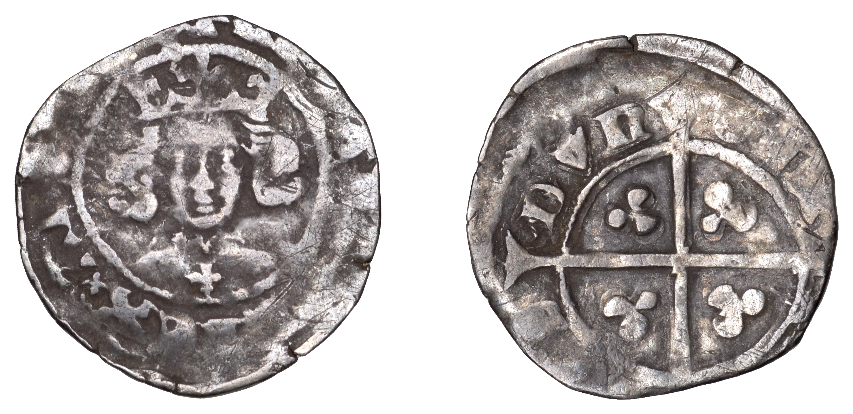 Edward III (1327-1377), Post-Treaty period, Penny, Durham, Bp Hatfield, 'lis' on breast, 1.0...