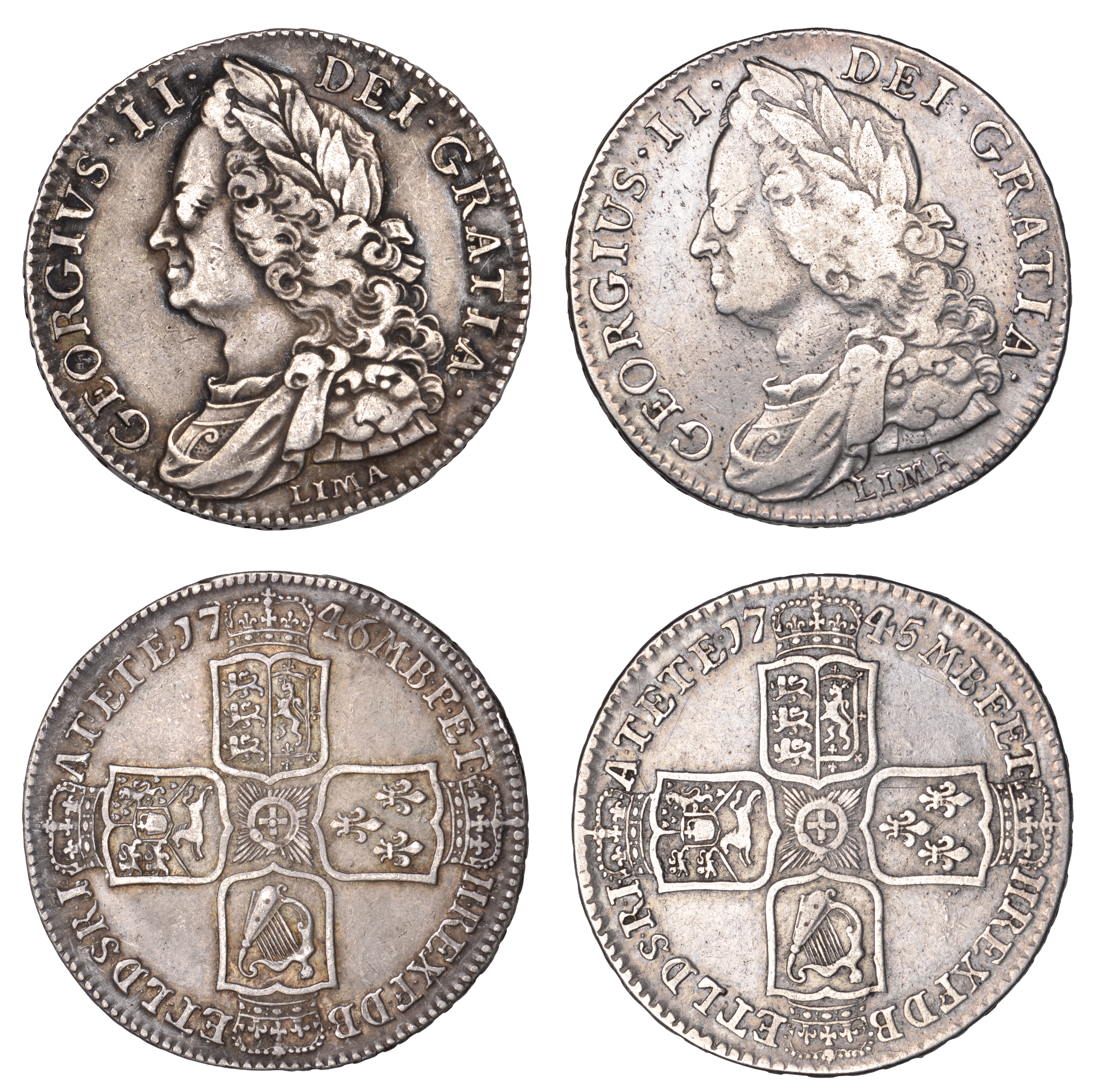 George II, Halfcrowns (2), 1745 lima, 1746 lima (S 3695, 3695A) [2]. Good fine and very fine...