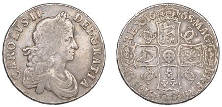 Charles II (1660-1685), Crown, 1668, second bust variety, edge vicesimo (ESC 373; S 3357). F...