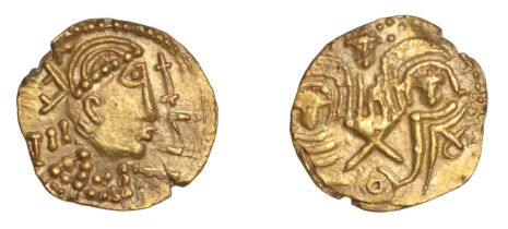 Early Anglo-Saxon Period, Gold Shilling or Thrymsa, Post-Crondall period, struck in Kent, c....