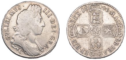 William III (1694-1702), Halfcrown, 1696c, large shields, large early harp, edge octavo (ESC...