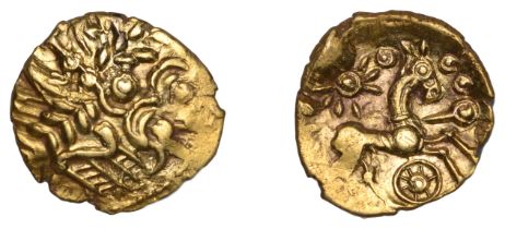 British Iron Age, Early Uninscribed issues, Quarter-Stater, British Qc [Selsey Dahlia type],...