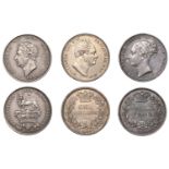 George IV, Shilling, 1829 (S 3812); William IV, Shilling, 1836 (S 3835); Victoria, Shilling,...