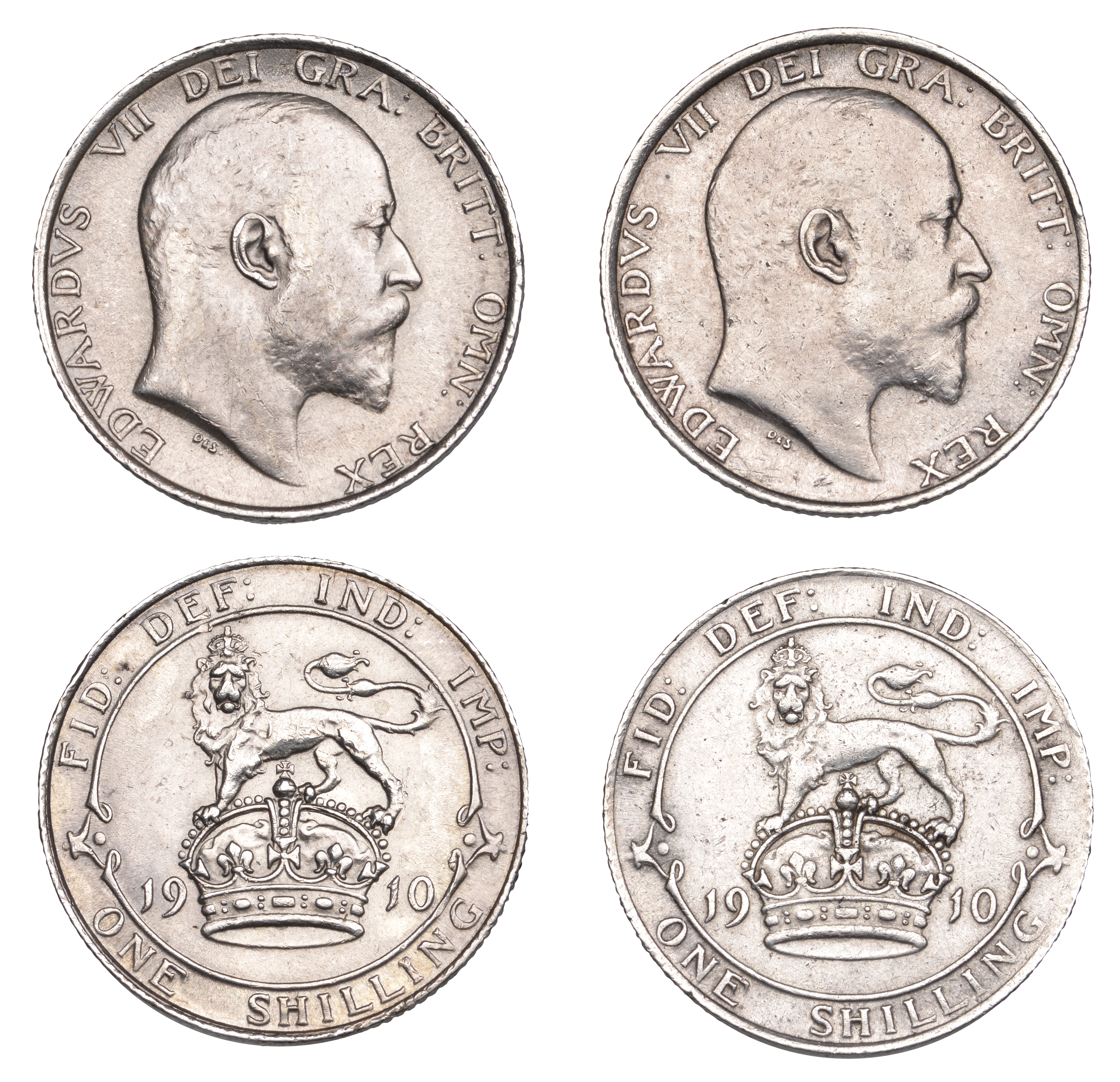 Edward VII, Shillings (2), both 1910 (S 3982) [2]. Very fine and extremely fine Â£60-Â£80