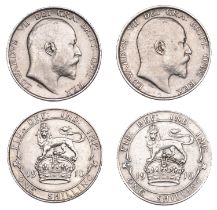 Edward VII, Shillings (2), both 1910 (S 3982) [2]. Very fine and extremely fine Â£60-Â£80
