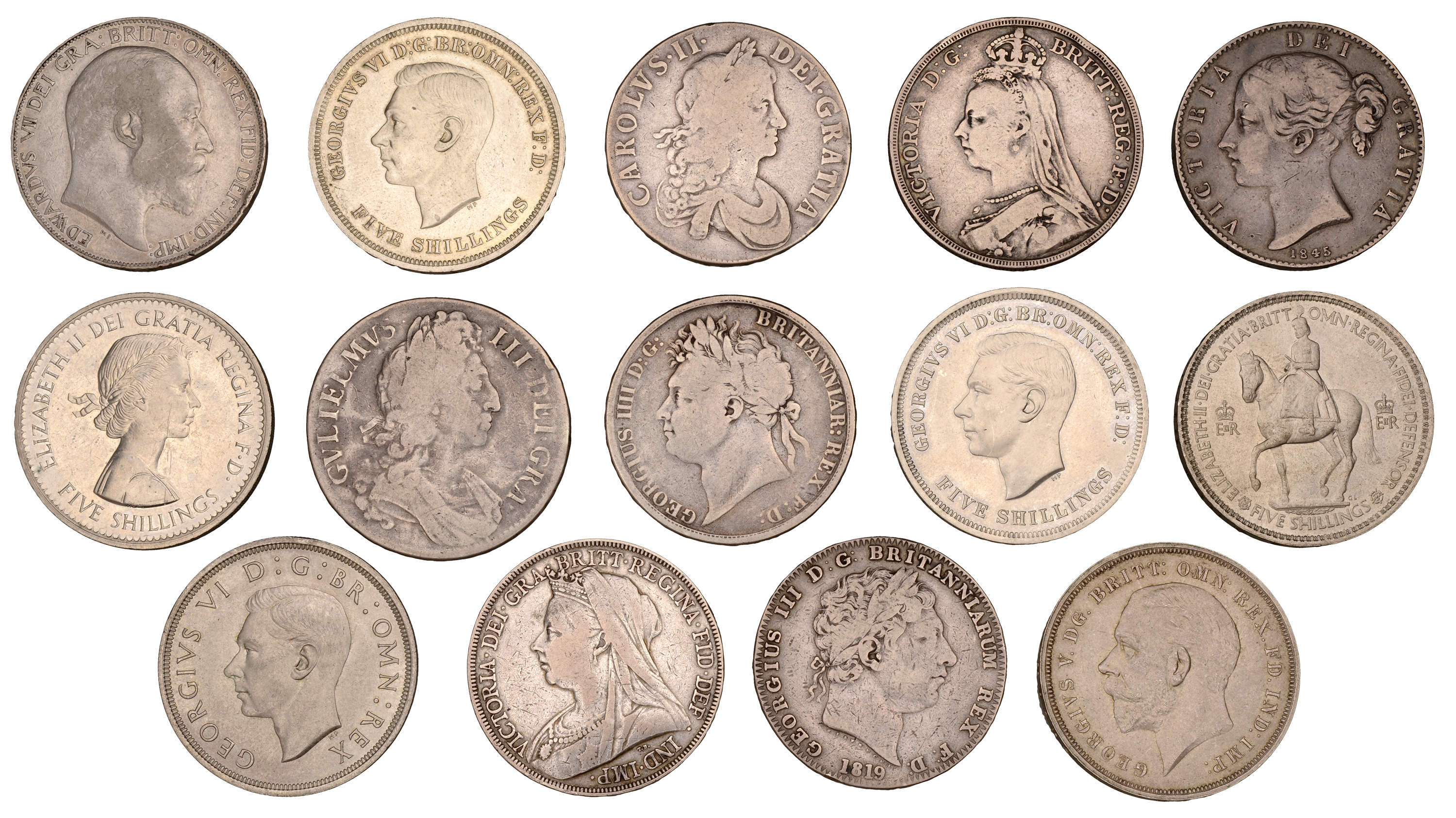 Charles II to Elizabeth II, Crowns (14), 1668, 1696, 1819lx, 1822, 1845, 1892, 1900lxiii, 19...