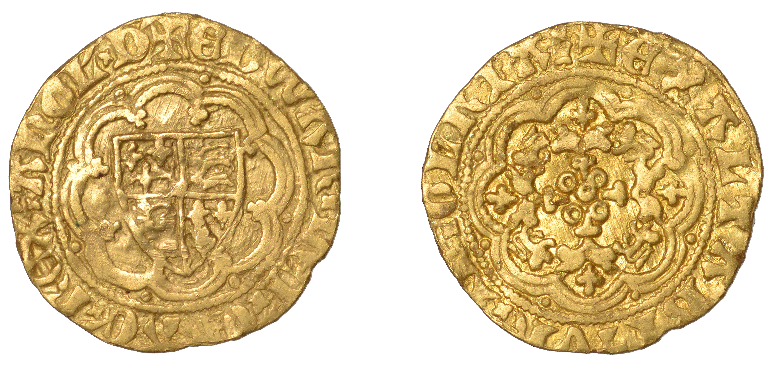 Edward III (1327-1377), Transitional Treaty period, Quarter-Noble, class A2, mm. cross poten...