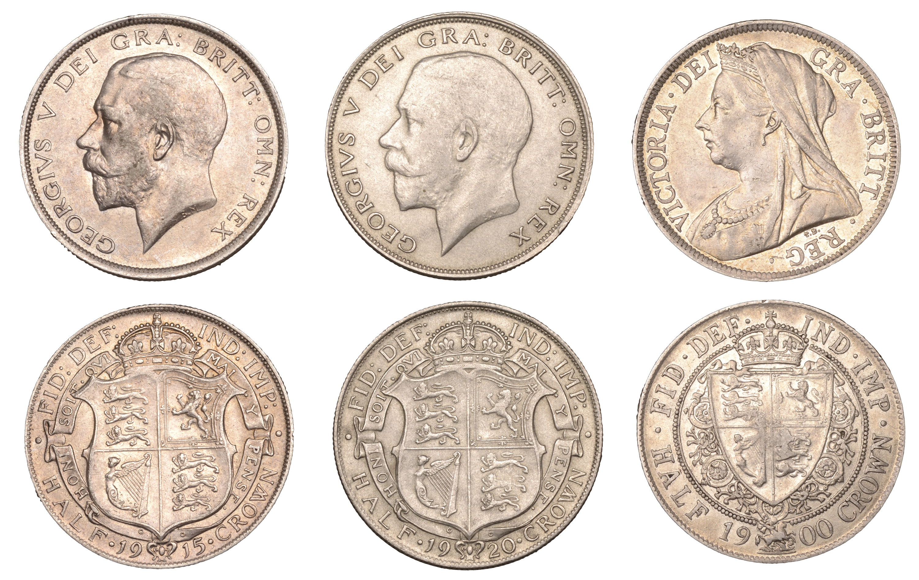 Victoria, Halfcrown, 1900 (S 3938); George V, Halfcrowns (2), 1915, 1920 (S 4011, 4021A) [3]...