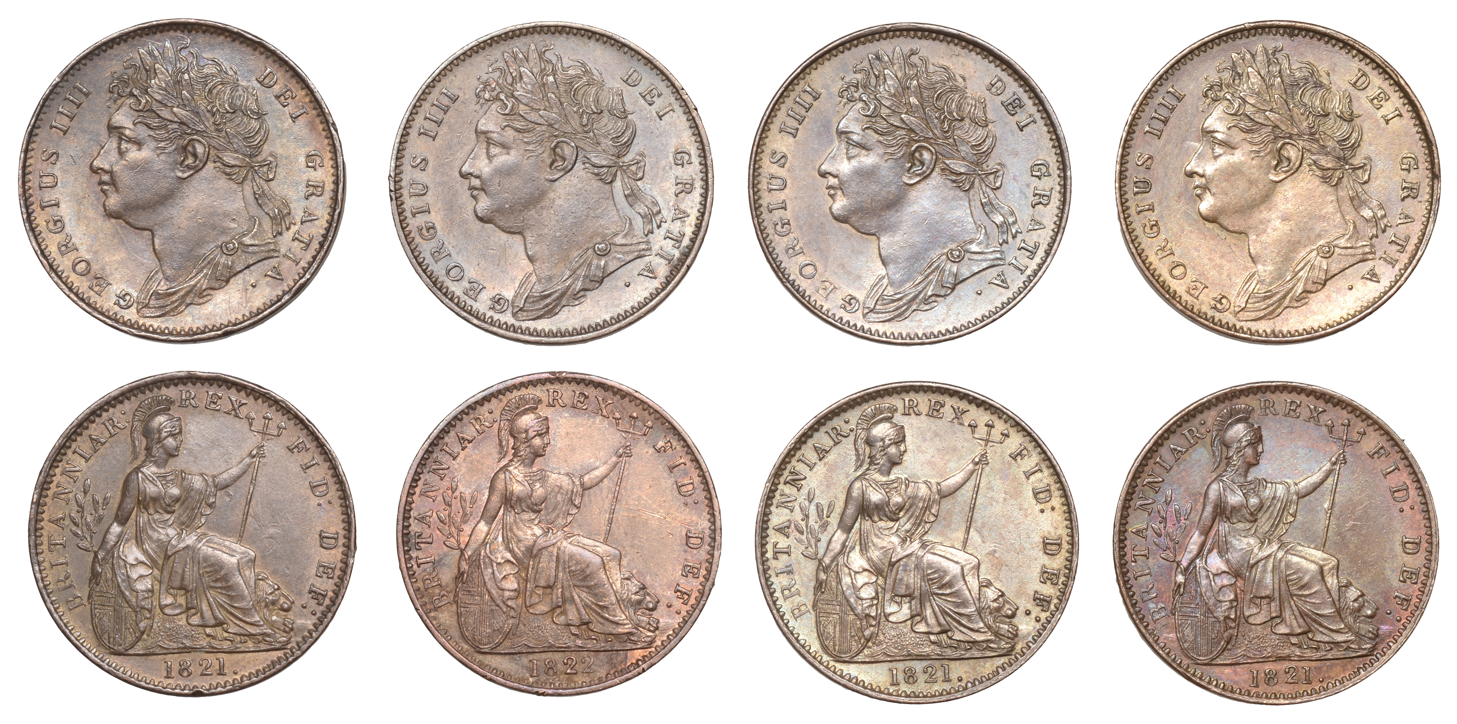 George IV, Farthings (4), 1821 (3), 1822 (S 3822) [4]. Extremely fine or better Â£100-Â£120