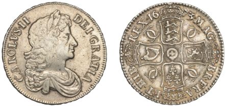 Charles II (1660-1685), Crown, 1673, third bust, edge vicesimo qvinto (ESC 390; S 3358). Lig...