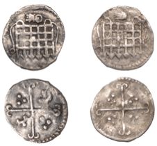 Elizabeth I, Halfpence (2), mm. hand, 0.19g, mm. key, 0.21g (N 2018; S 2581) [2]. Better tha...