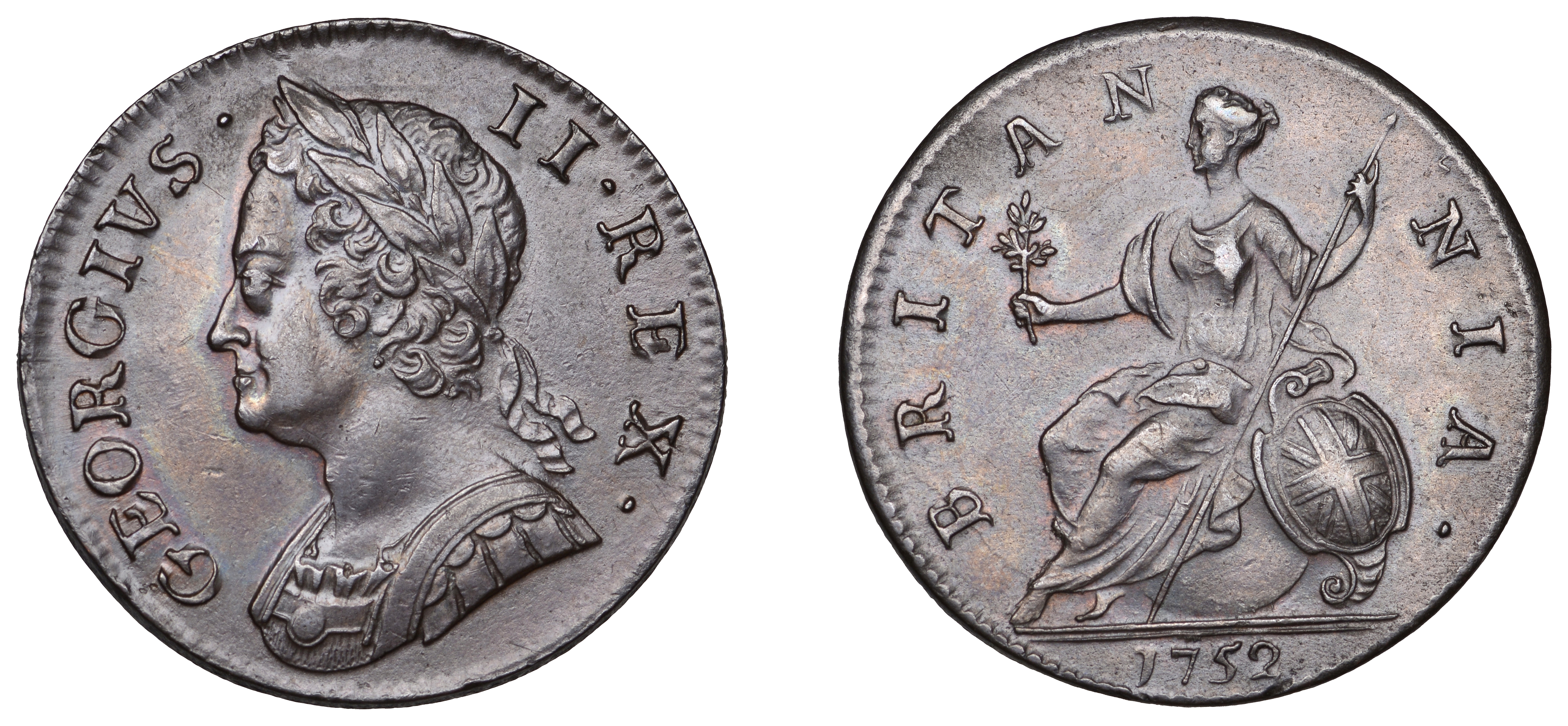 George II (1727-1760), Halfpenny, 1752 (BMC 882; S 3719). Good very fine or better, pleasing...