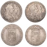 William and Mary, Halfcrowns (2), both 1689, second shield, edge primo, caul only frosted, p...