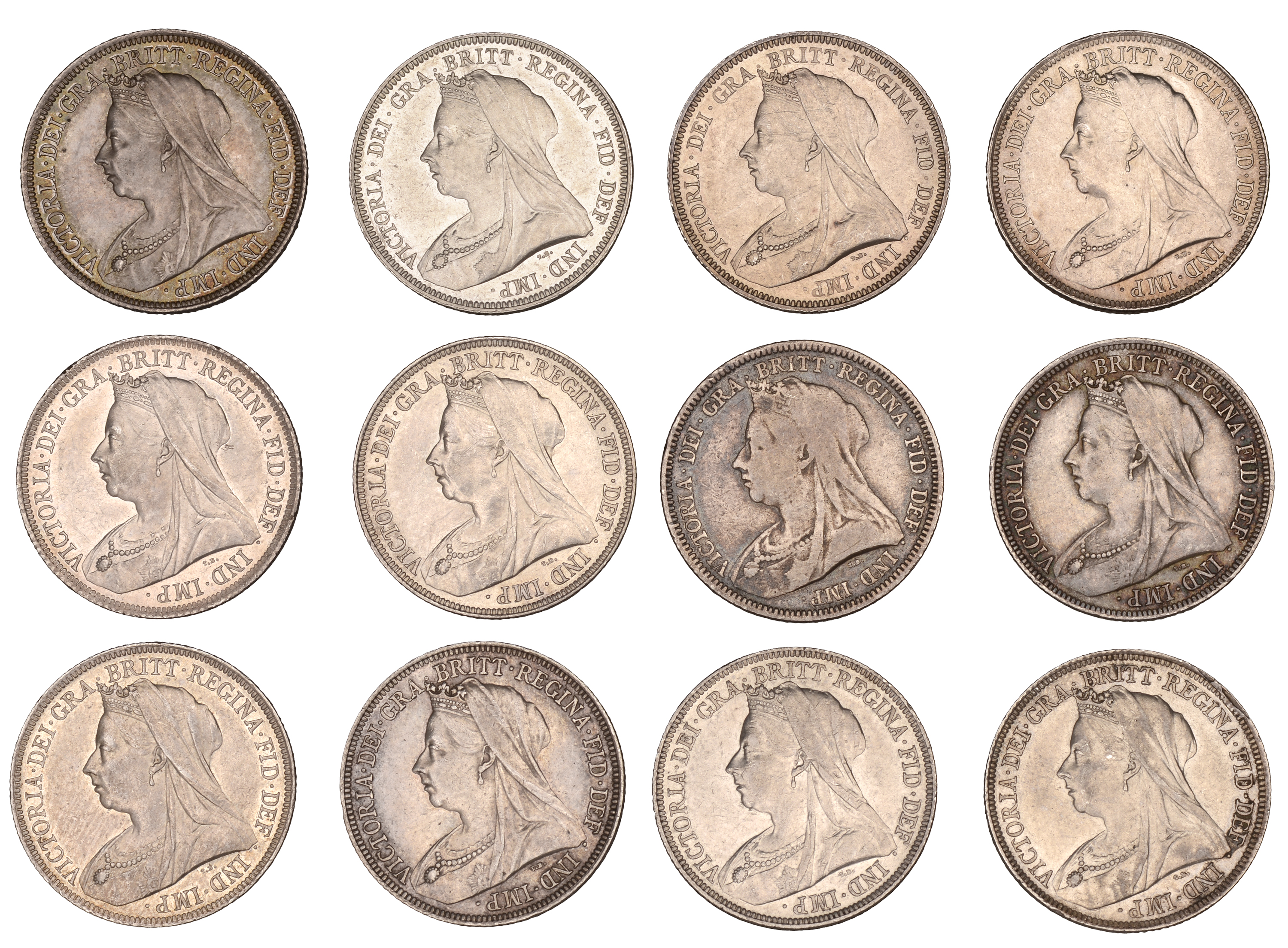 Victoria, Shillings (12), 1893 (3), 1895, 1896, 1897, 1898 (3), 1899, 1900, 1901 (S 3940, 39...