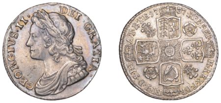 George II (1727-1760), Shilling, 1737, roses and plumes (ESC 1711; S 3700). Lightly cleaned,...