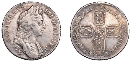 William III (1694-1702), Shilling, 1696e, first bust (ESC 1180; S 3500). Good fine Â£80-Â£100