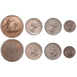 George III, Halfpence (2), both 1799, Farthing, 1806 (S 3778, 3782); together with a uniface...