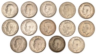 George V, Shillings (13), 1911, 1912, 1914 (2), 1915, 1916 (2), 1917, 1918, 1919, 1921, 1927...