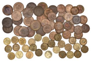 George V to Elizabeth II, Brass Threepences (31), Pennies (23), Halfpence (27), Farthings (2...