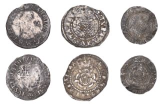 James I, Halfgroat, mm. trefoil, 0.91g/1h, Penny, mm. rose (?), 0.35g/12h (S 2659, 2661); to...