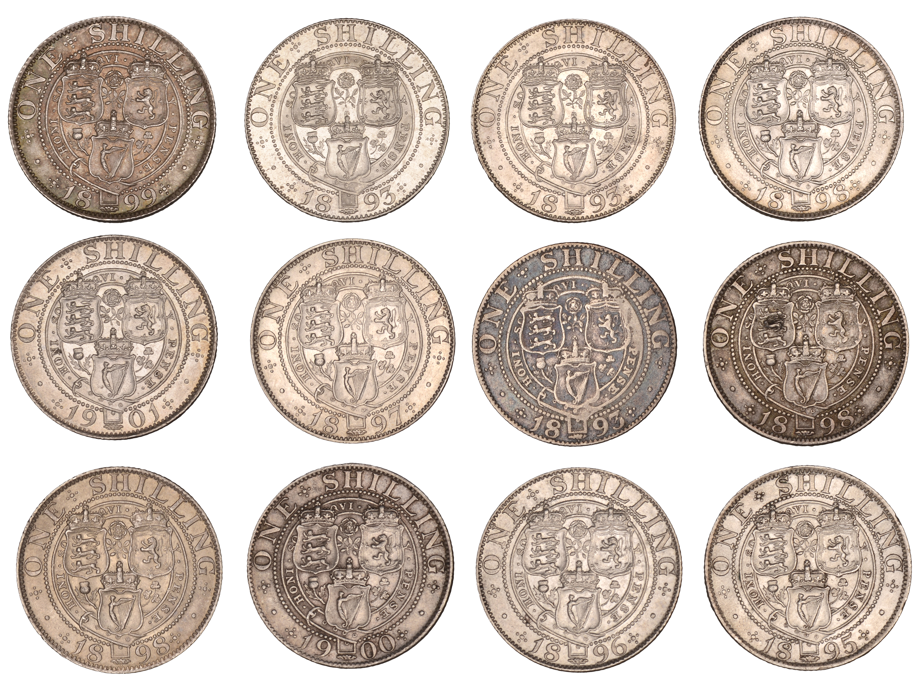 Victoria, Shillings (12), 1893 (3), 1895, 1896, 1897, 1898 (3), 1899, 1900, 1901 (S 3940, 39... - Image 2 of 2