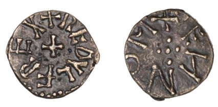 Kings of Northumbria, Redwulf (844 or 854), Styca, Monne, redvlf rex around cross, rev. monn...