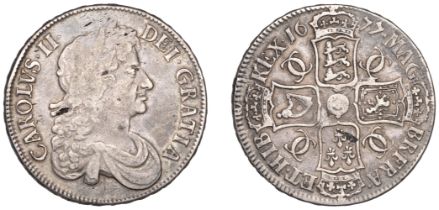 Charles II (1660-1685), Crown, 1677, third bust, edge vicesimo nono (ESC 398; S 3358). Good...