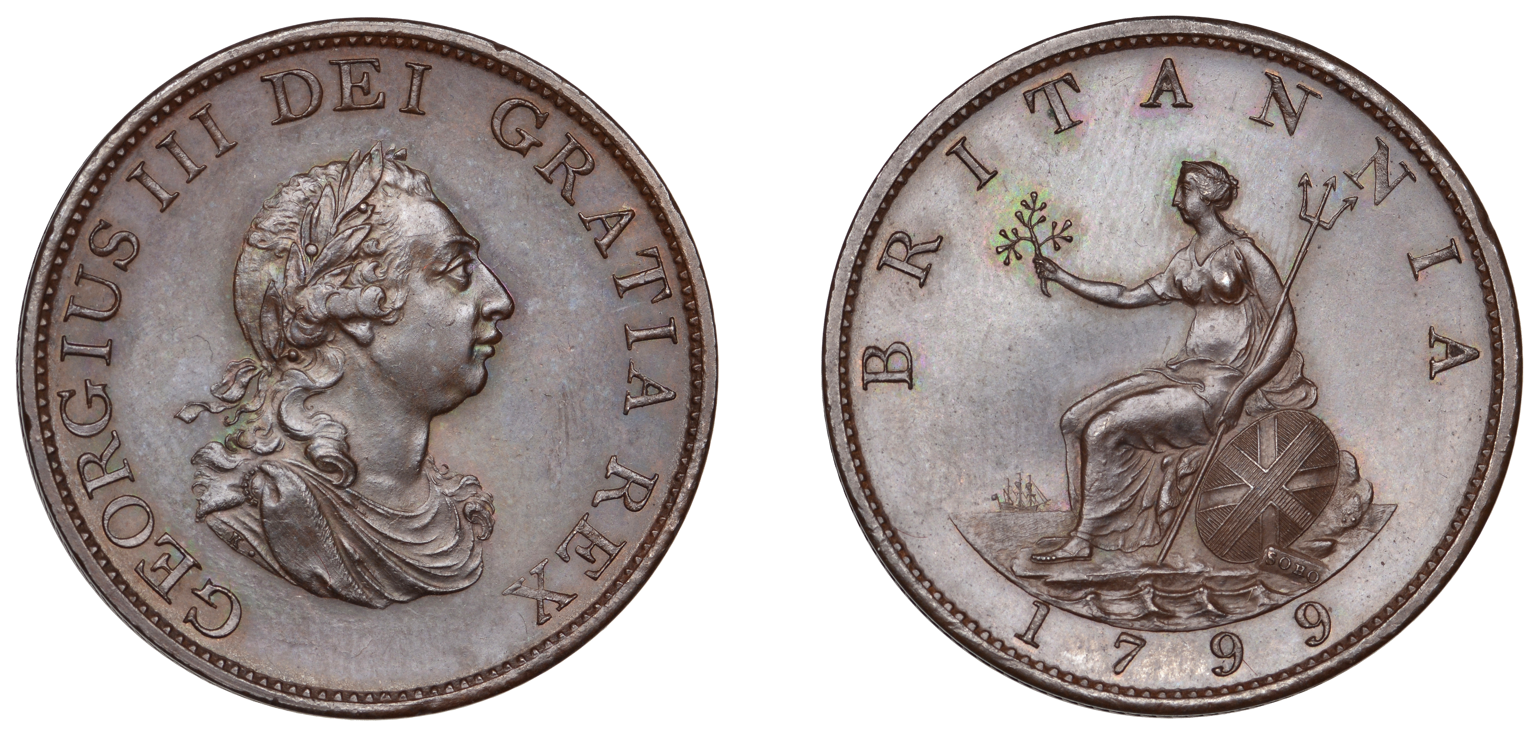 George III (1760-1820), Pre-1816 issues, Pattern Halfpenny, 1799 (late Soho), in bronzed cop...