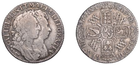 William and Mary (1688-1694), Shilling, 1692, no stop after br (ESC 865 var.; S 3437). Fine...