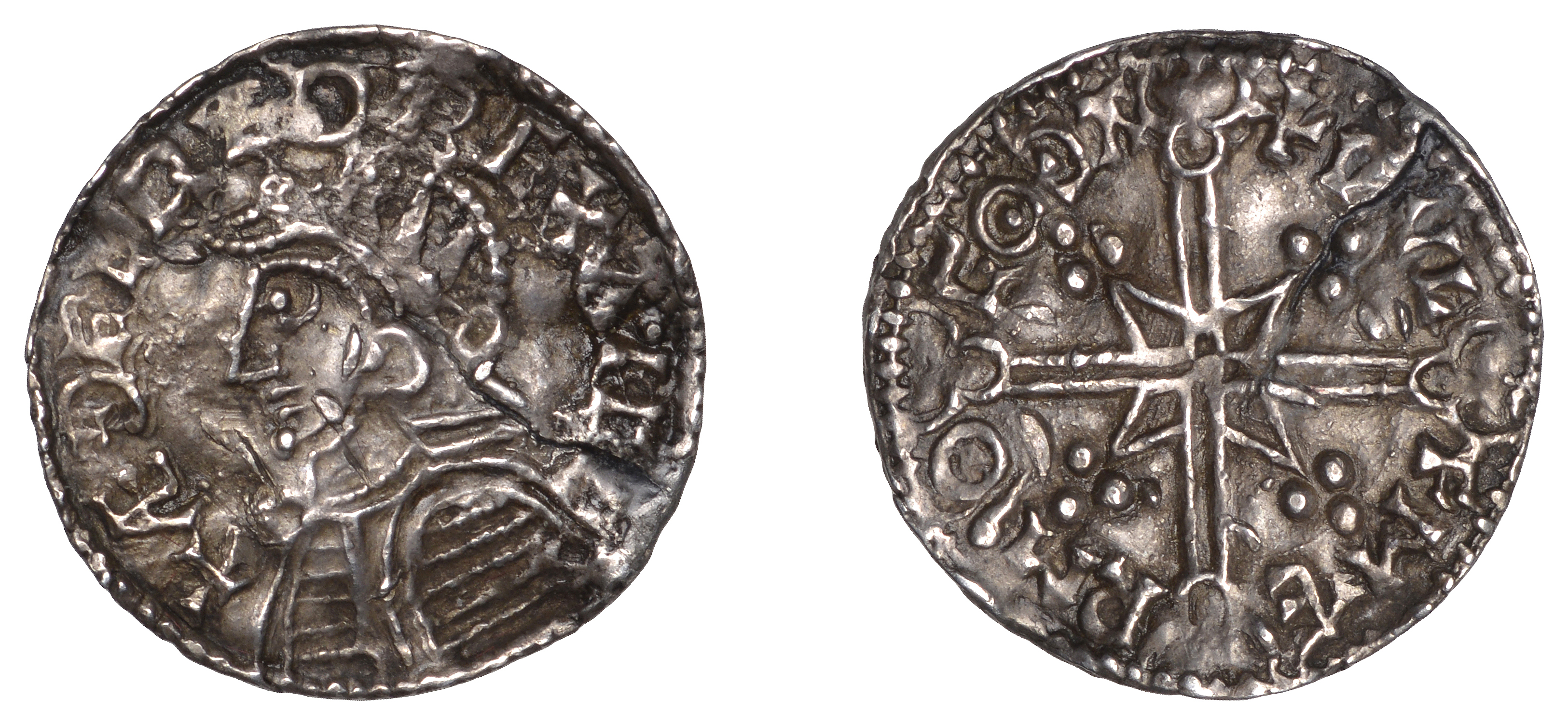 Ã†thelred II (978-1016), Penny, Helmet type, Gothabyrig, WulfmÃ¦r, pvlfmÃ¦r m'o goda, 1.16g/6h...