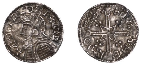 Ã†thelred II (978-1016), Penny, Helmet type, Gothabyrig, WulfmÃ¦r, pvlfmÃ¦r m'o goda, 1.16g/6h...