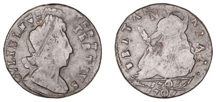 William III (1694-1702), Halfpenny, 1701, large O in date (BMC 705; S 3556). Double-struck,...