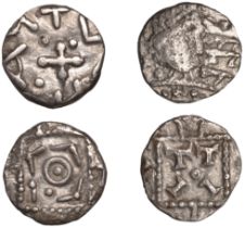 Early Anglo-Saxon Period, Sceatta, Continental series D, type 8, debased standard, rev. cros...