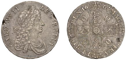 Charles II (1660-1685), Crown, 1664, second bust, edge xvi (ESC 362; S 3355). Minor edge fla...