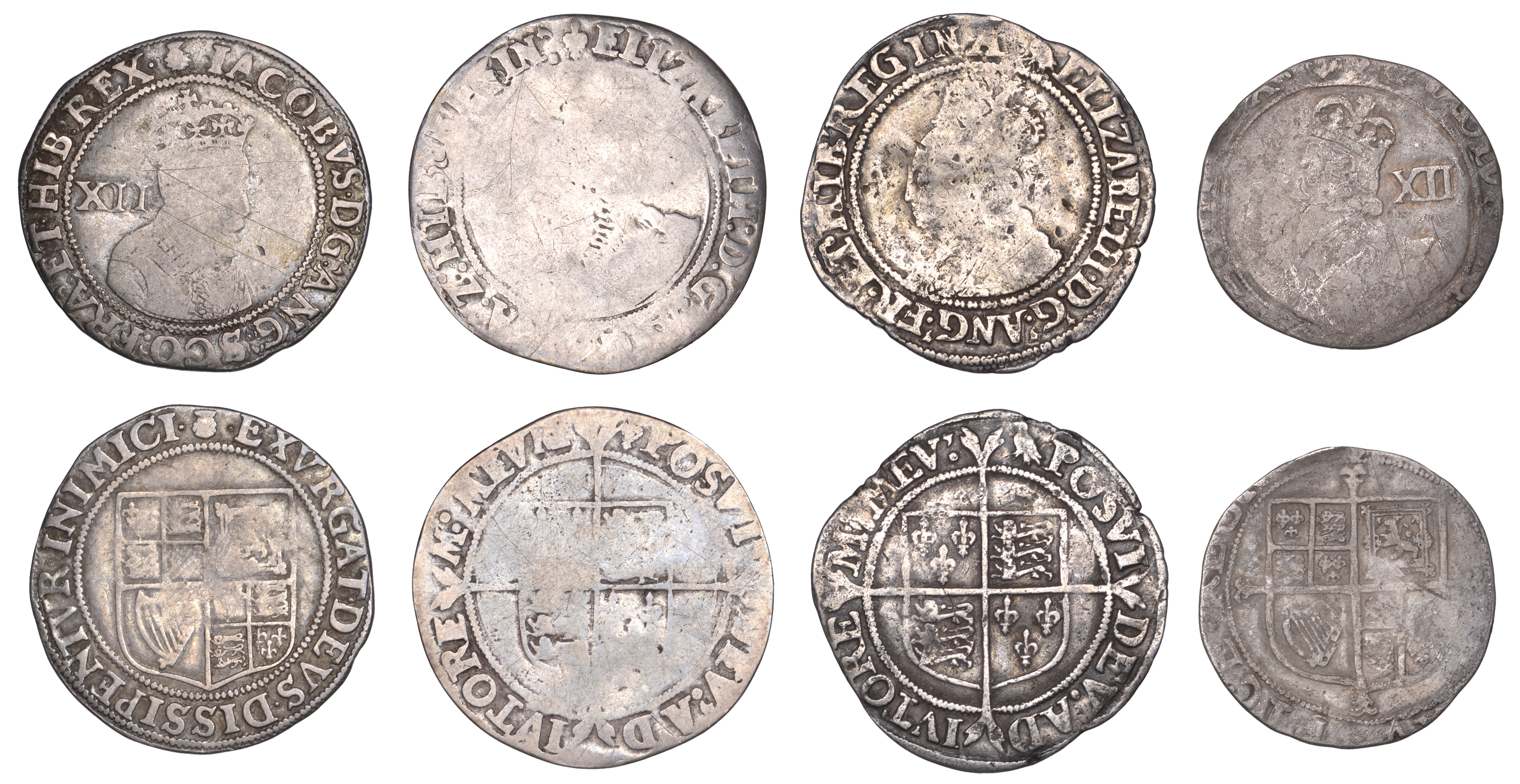 James I, First coinage, Shilling, mm. thistle, first bust, 5.55g/3h (N 2072; S 2645); togeth...