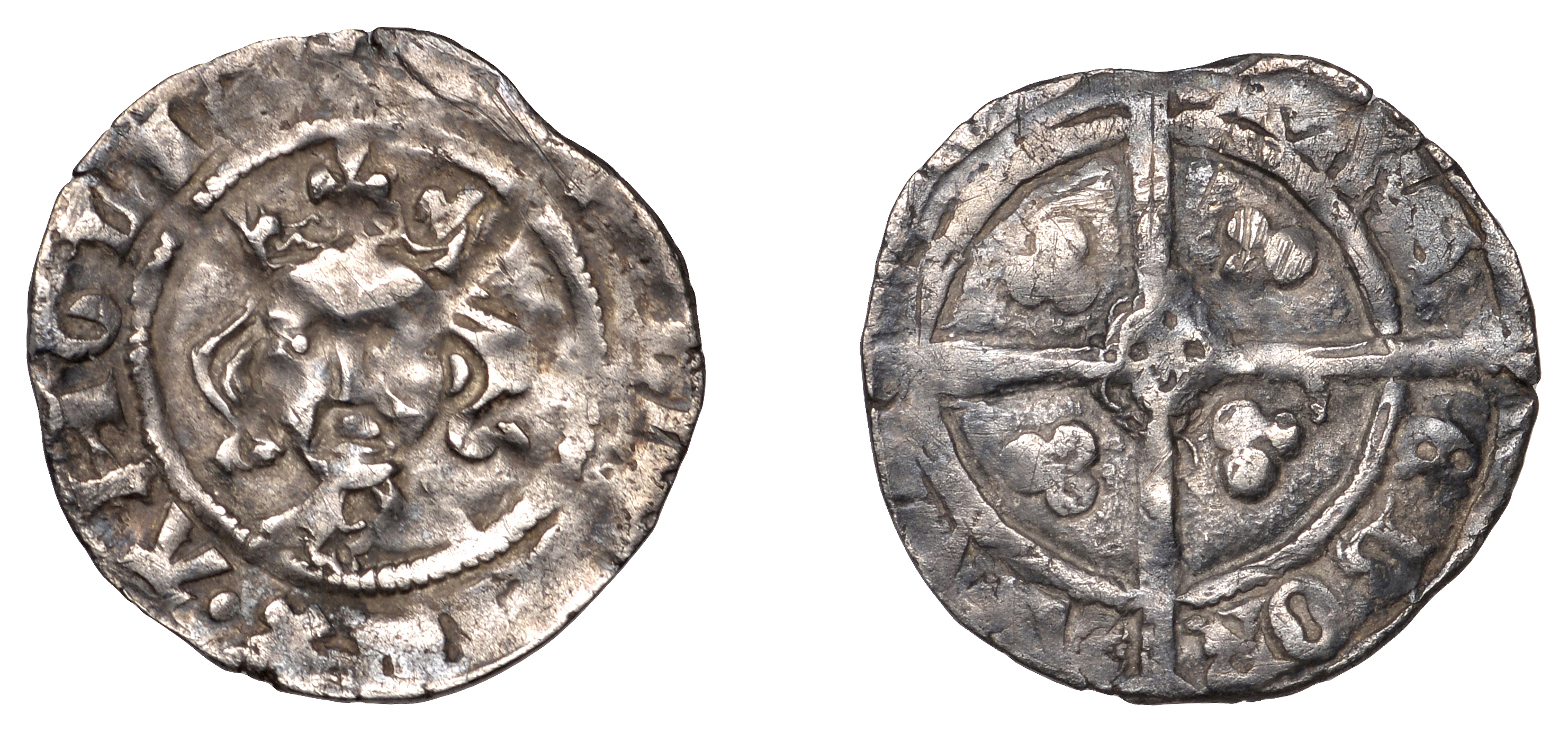 Edward III (1327-1377), Treaty period, Penny, York, Abp Thoresby, quatrefoil before ed (?),...