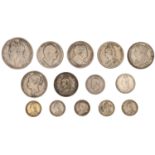 George III - Victoria, silver coins (14), various denominations [14]. Varied state Â£100-Â£150