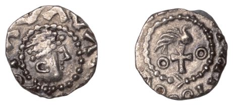 Early Anglo-Saxon Period, Sceatta, Primary series BX, type 26, diademed head right within cl...