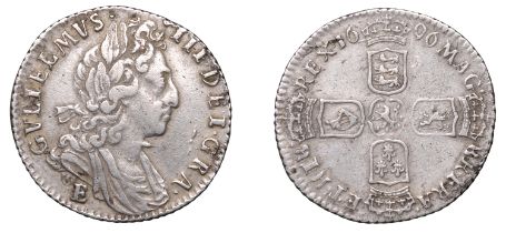 William III (1694-1702), Sixpence, 1696E, third bust, large crowns, early harp (ESC 1279; S...